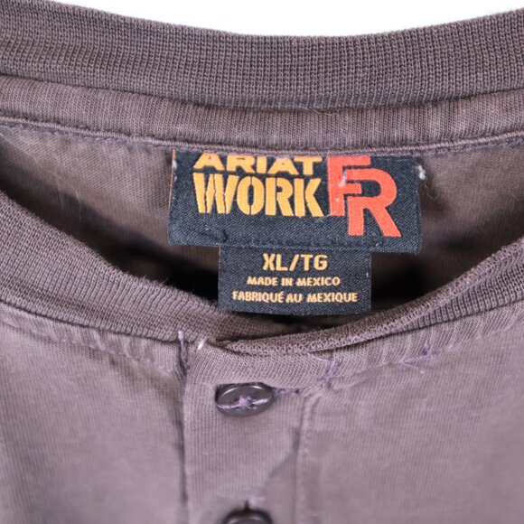 Ariat FR Flame Resistant HRC2/CAT2 2112 Work Wear Henley Brown Shirt XL - Picture 3 of 13
